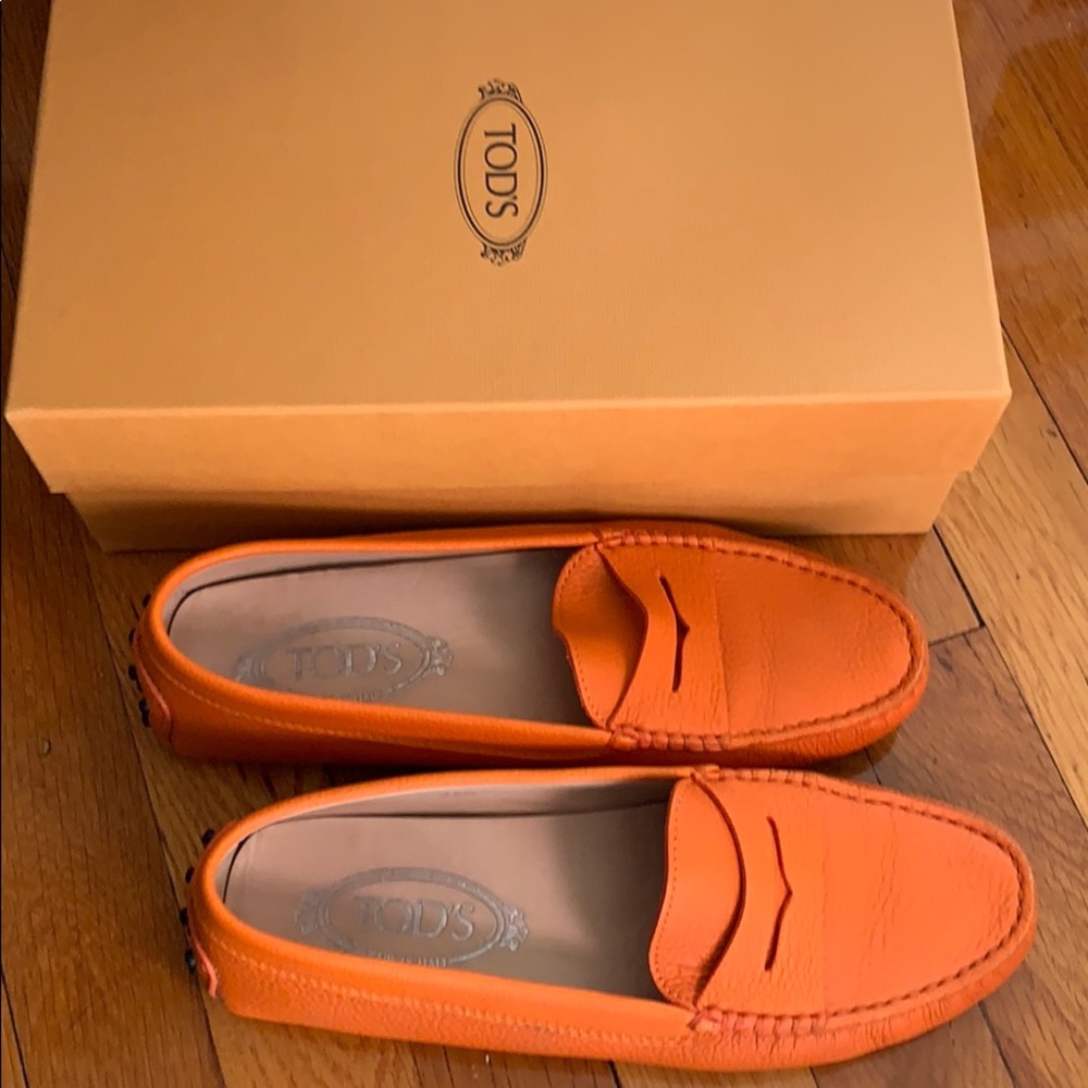 Tod's Orange Leather Penny Loafers Moccasins